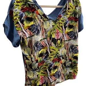 Made in Sens Tropical Botanical Print Viscose Top Size M